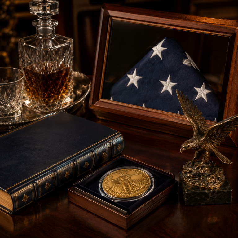 Best patriotic books for America's 250th — stacked American history books with classic founding-era cover art, a gold 250 commemorative coin and reading glasses on a rustic wood table